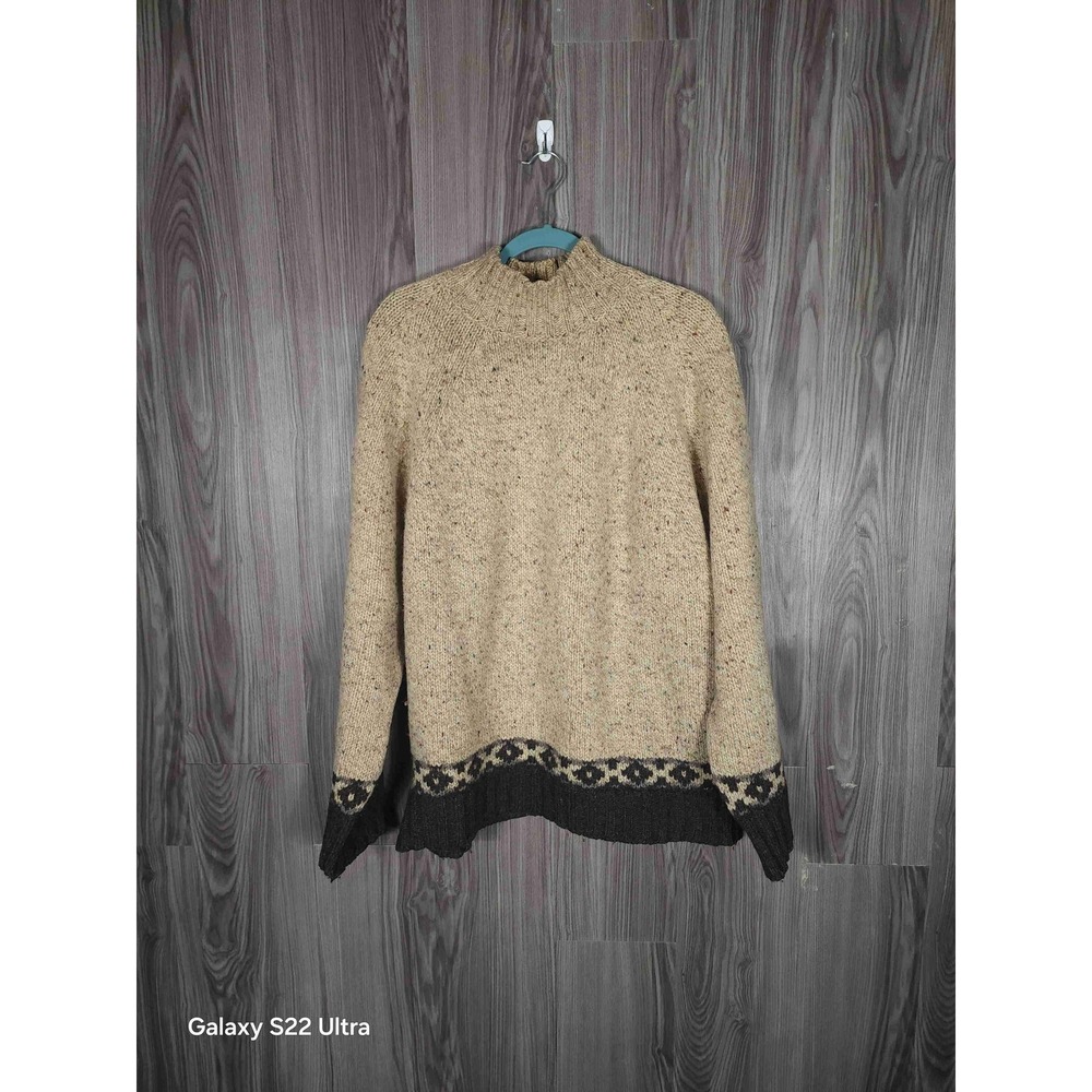 Gleneden Mens Pure Wool Donegal Tweed Sweater Mock Neck Fair Isle Made in Eng